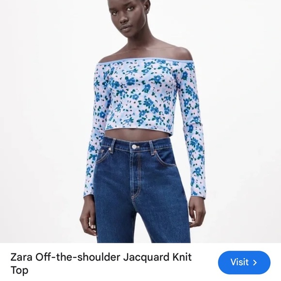 Zara Blue and White Off-the-Shoulder Sweater - Picture 1 of 6